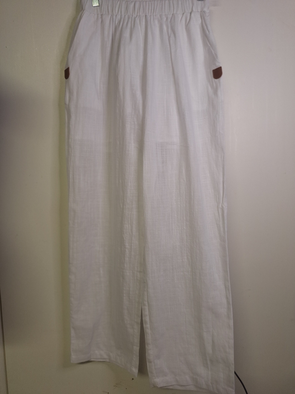 White Straight-Leg Cotton Pants in White Size Med